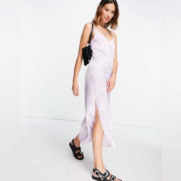 Topshop Floral Satin Slip Dress in Lilac Size 4 - Picture 1 of 8